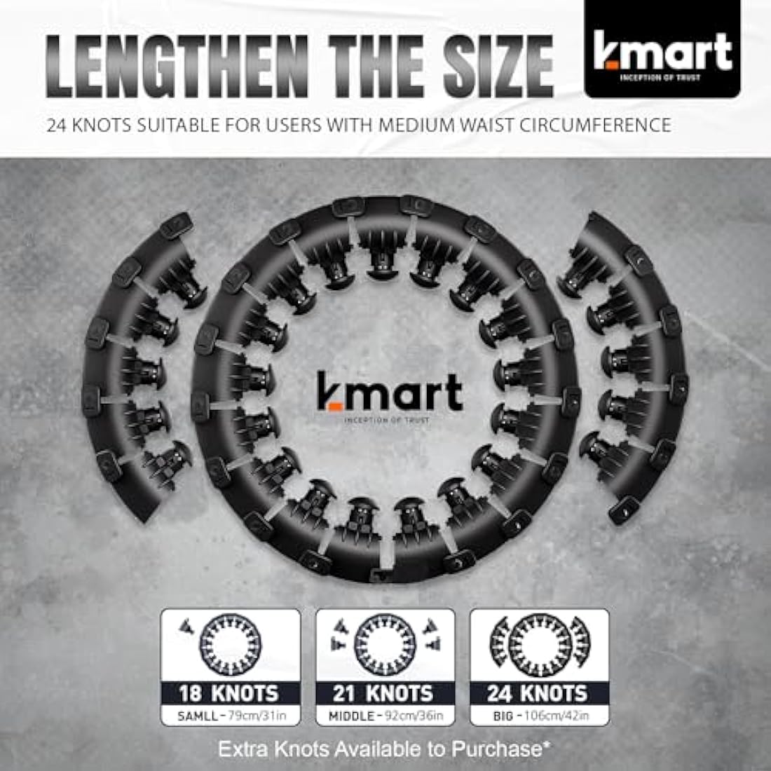 K-MART Smart Weighted Hula Hoop – 24 Detachable Knots for Fitness