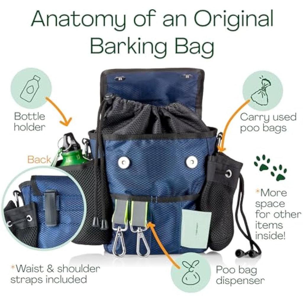 Barking Bags Original Dog Walking Bag – Blue Water-Resistant Fabric