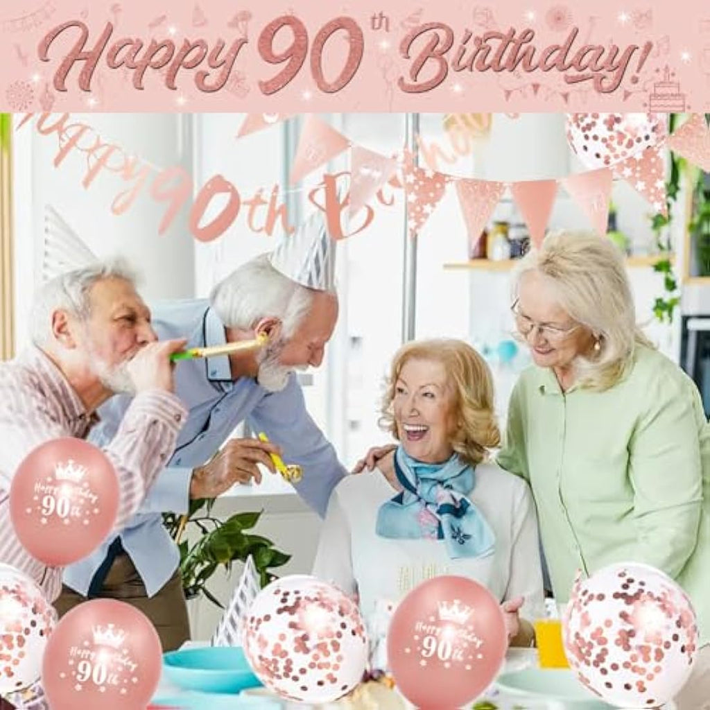 DEARLIVES 90th Birthday Decorations – 14pc Rose Gold Party Supplies Kit