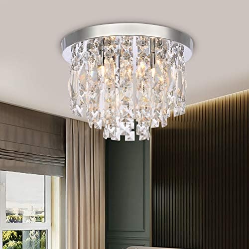 A1A9 Modern K9 Crystal Chandelier – 30cm Chrome Flush Mount Light