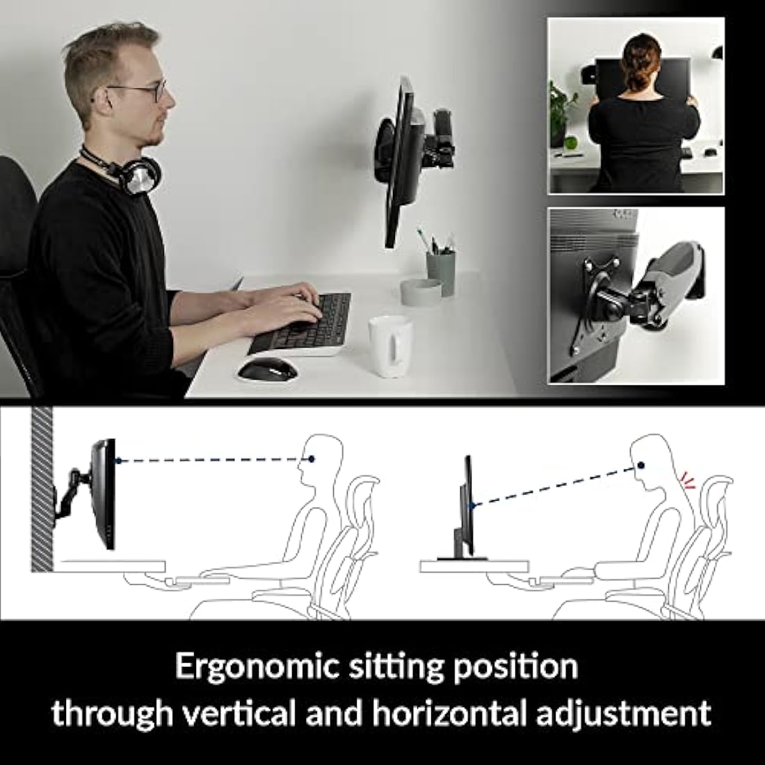 ARCTIC W1-3D Wall Mount Monitor Arm | Gas Lift for 43" Ultrawide - Black