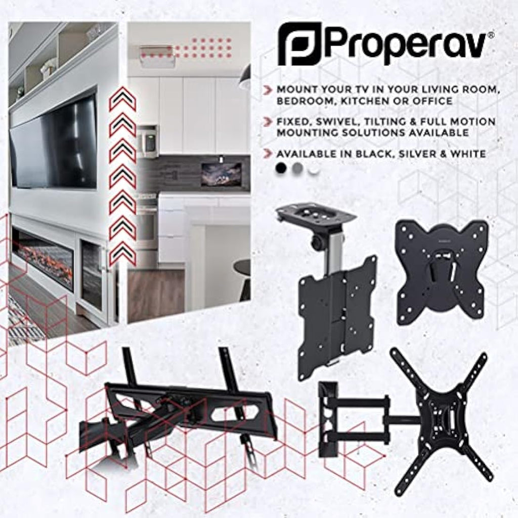 ProperAV White TV Wall Bracket | 23-43 Inch Tilt & Swivel VESA Mount