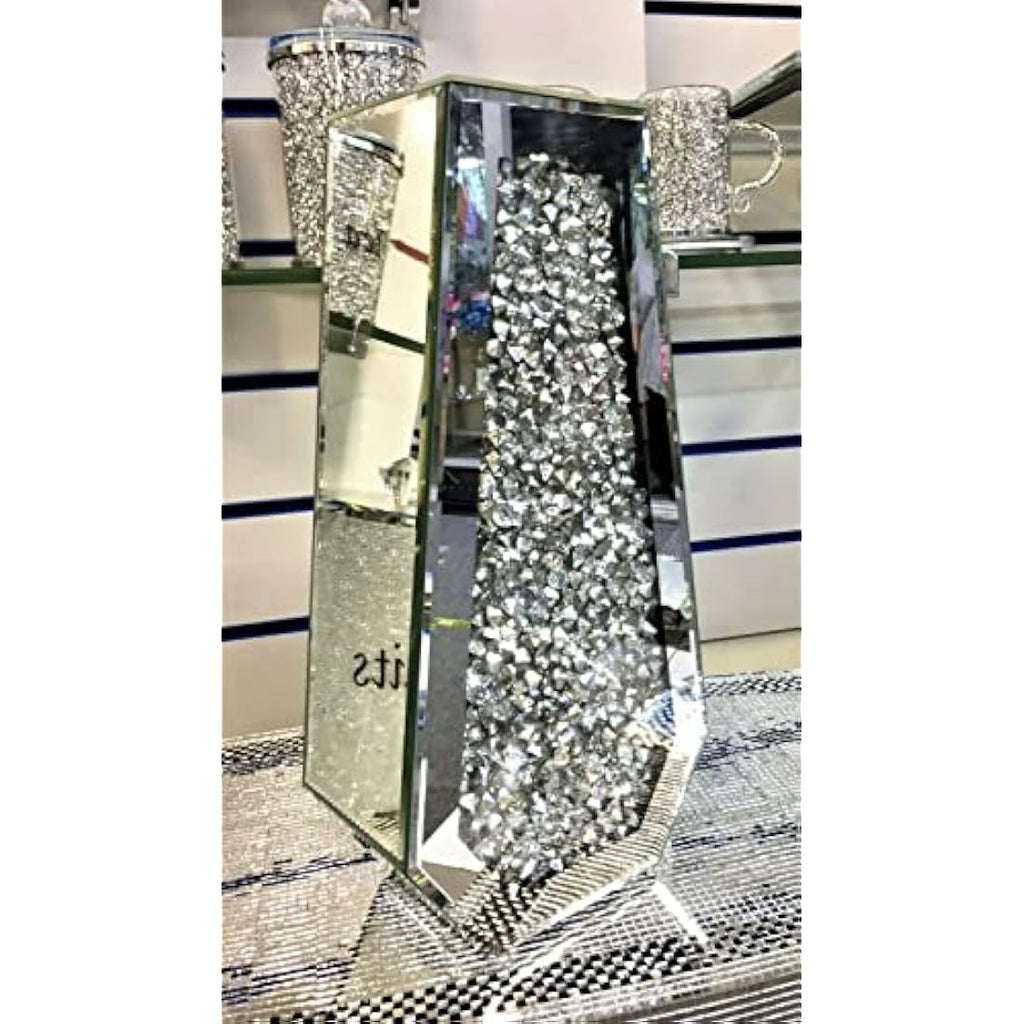 Jolof Store Silver Crushed Diamond Mirrored Floor Vase – 40cm Sparkle