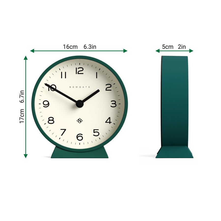 Newgate M Mantel Silent Sweep Clock | Minimalist Desk Clock - Eden Green