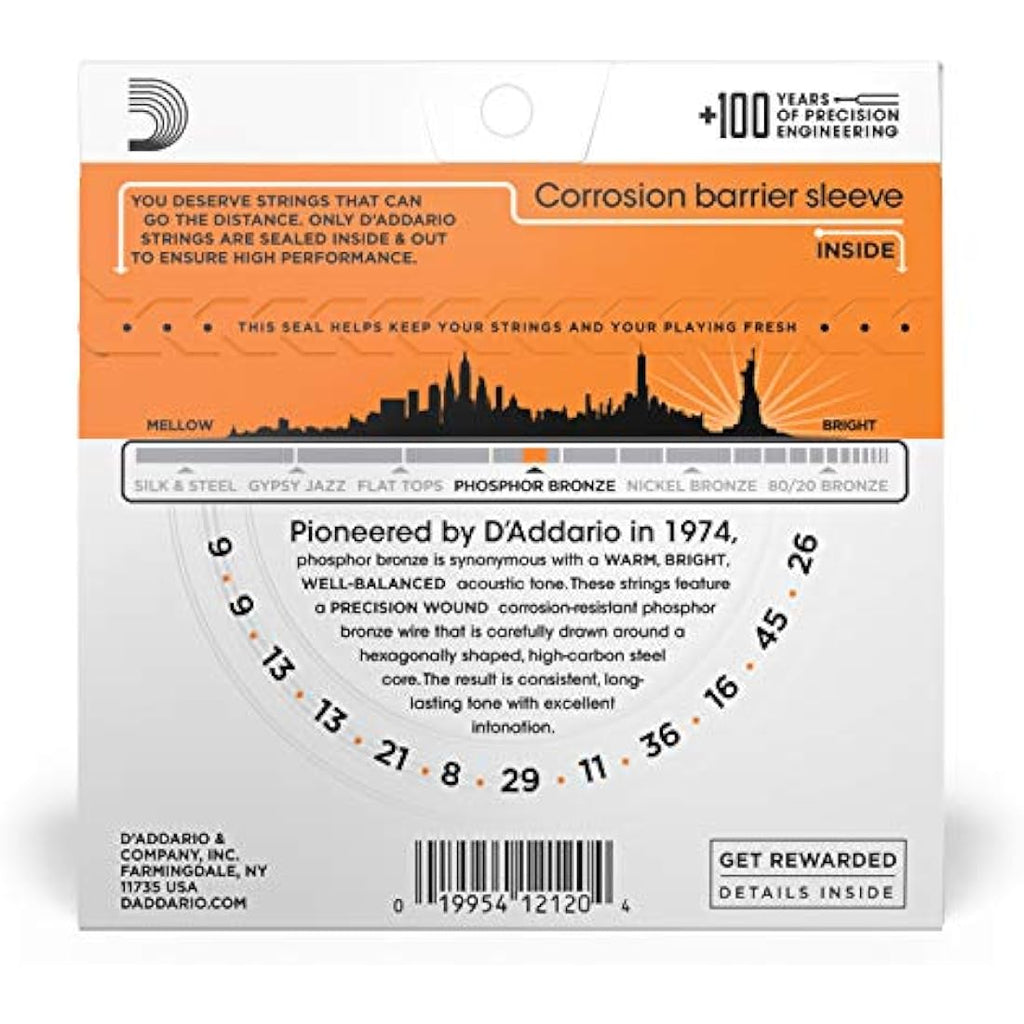 D'Addario Phosphor Bronze 12-String Acoustic Guitar Strings, 09-45