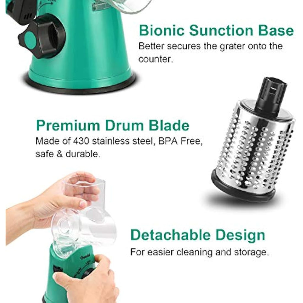 Rotary Cheese Grater – 3-Blade Manual Vegetable Slicer