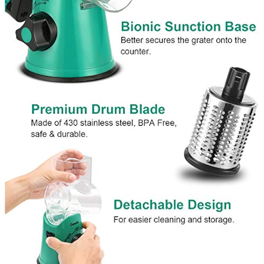 Rotary Cheese Grater – 3-Blade Manual Vegetable Slicer