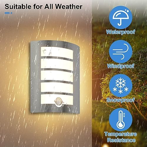 Wondlumi Outdoor Wall Light with PIR Motion Sensor - IP44 Waterproof