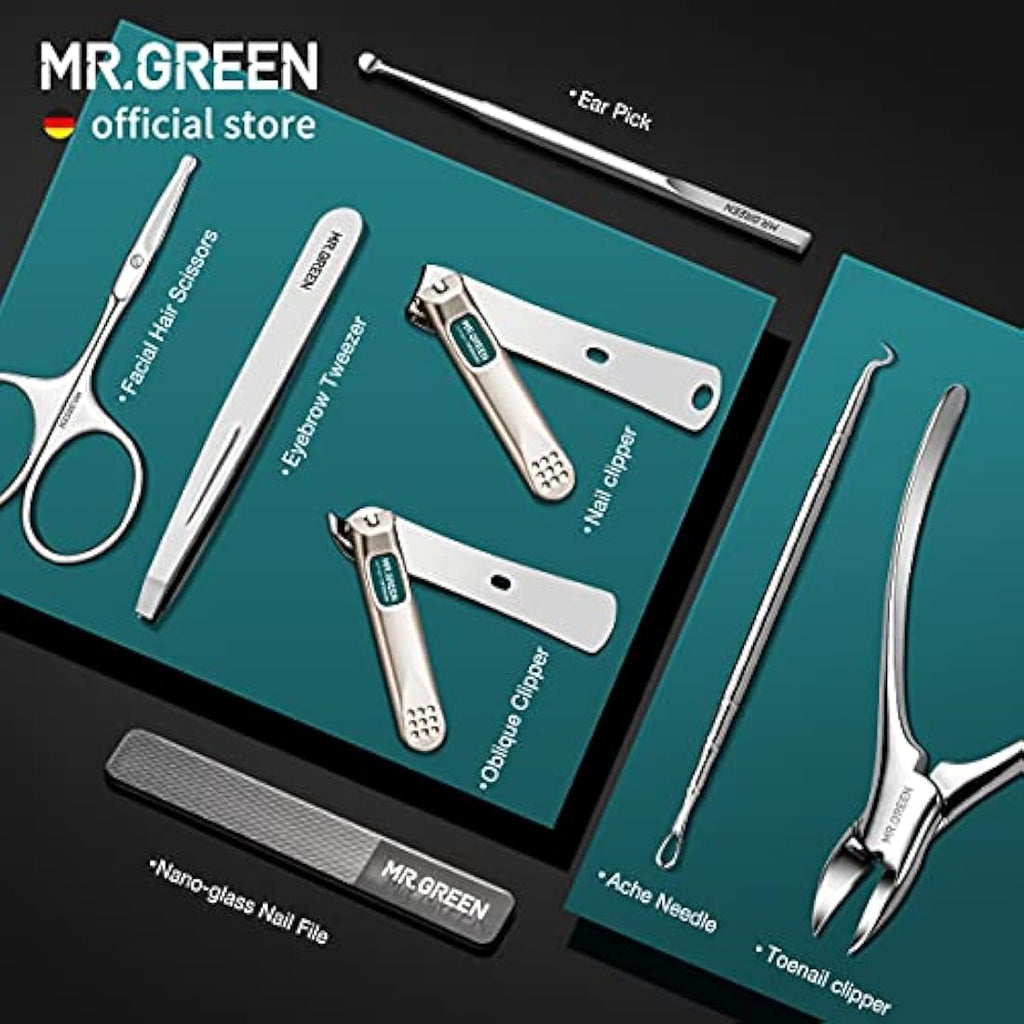 MR.GREEN 8-in-1 Manicure Set - Stainless Steel Nail Clipper Kit (Green)