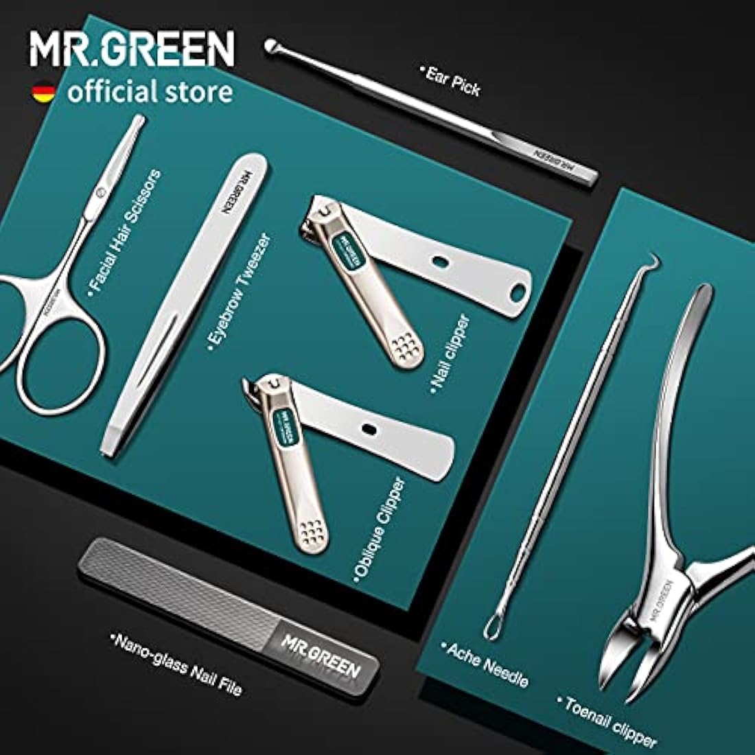 MR.GREEN 8-in-1 Manicure Set - Stainless Steel Nail Clipper Kit (Green)