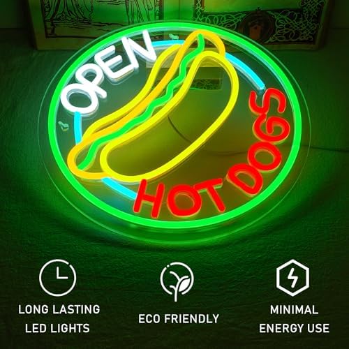 Ineonlife Open Hot Dogs Neon Sign | Dimmable LED Wall Decor for Restaurants