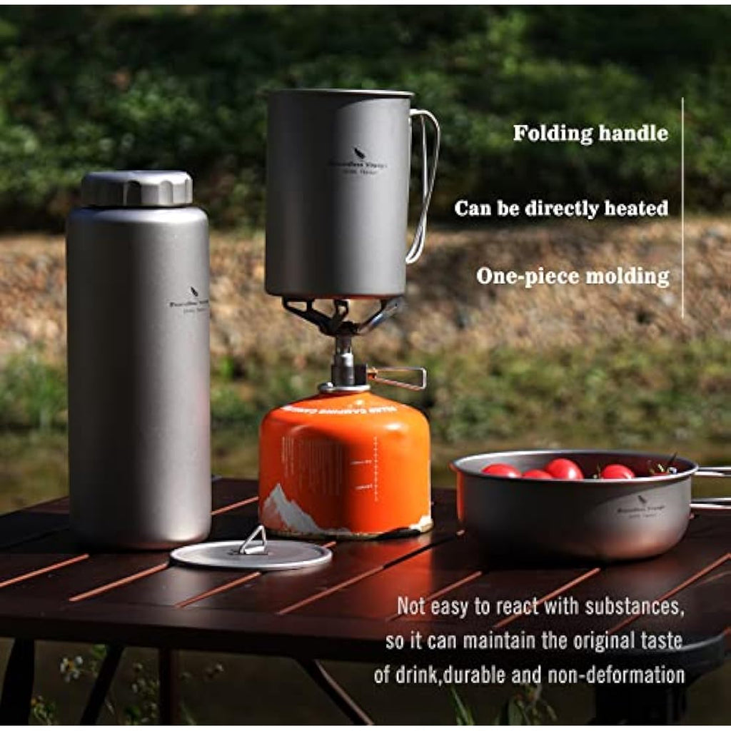 iBasingo Titanium 1050ml Bottle & 600ml Nesting Cup Set for Camping