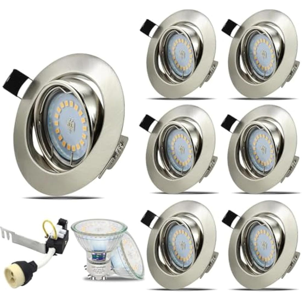 HiBay 6-Pack GU10 LED Recessed Downlights | Brushed Chrome Tilt Spotlights