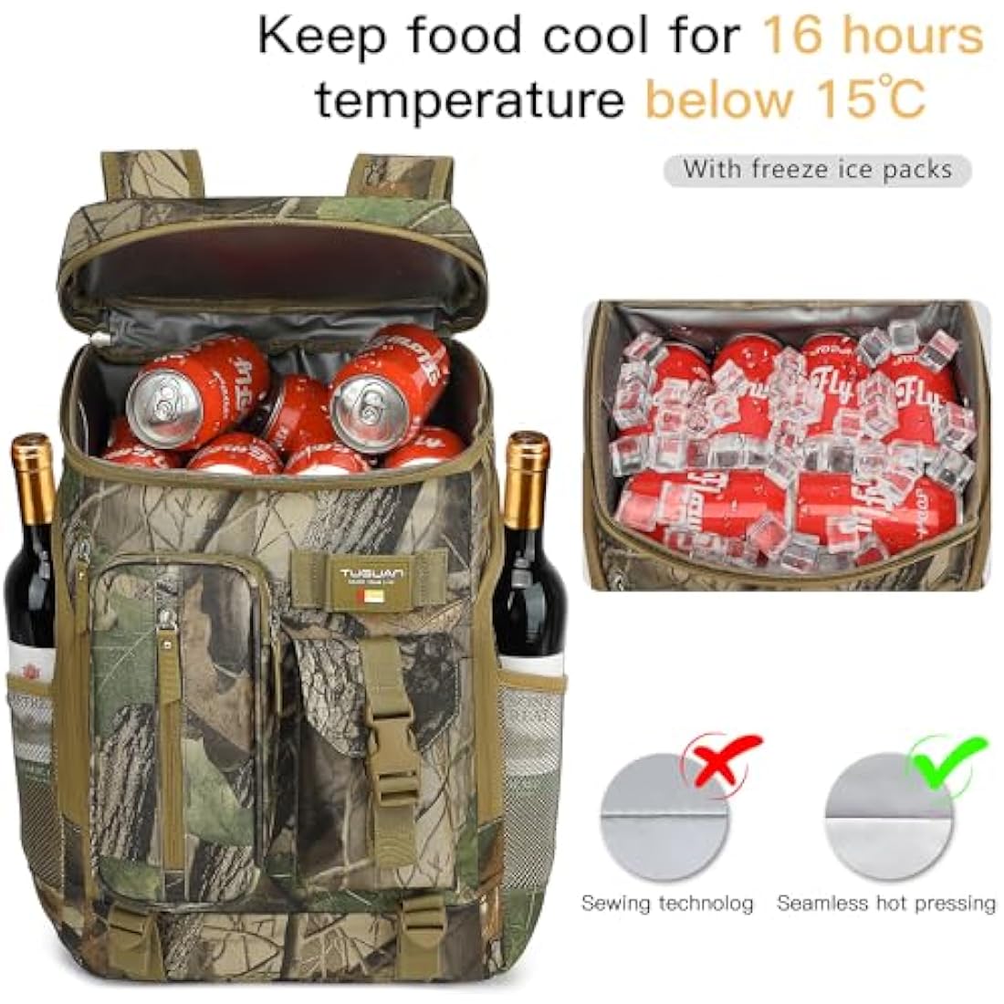 TUGUAN 30L Insulated Cooler Backpack | 36-Can Leak Proof Thermal Bag