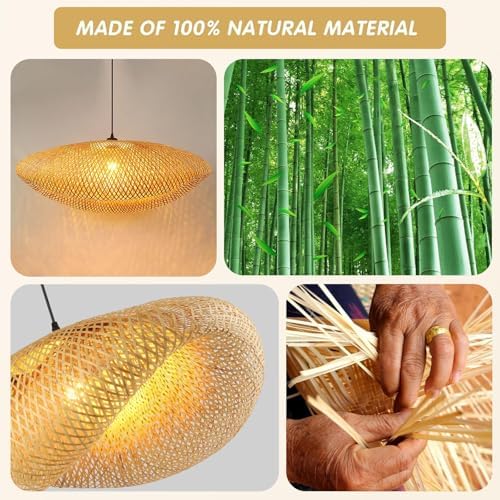 Schindora Boho Bamboo Straw Hat Pendant Light – 60cm Rattan Weaving