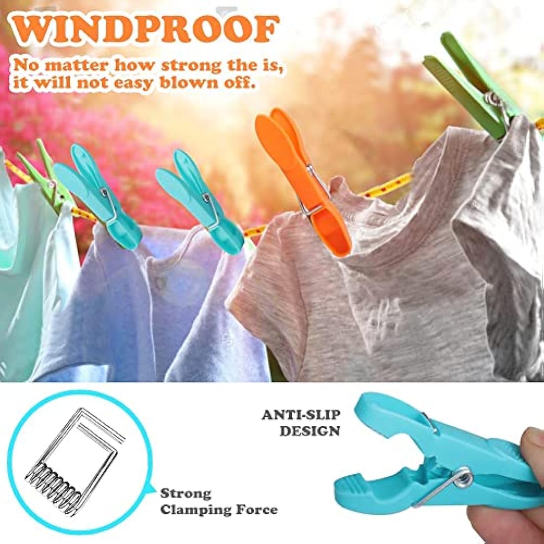 60 Pack Non-Slip Clothes Pegs – Durable Plastic Laundry Clips