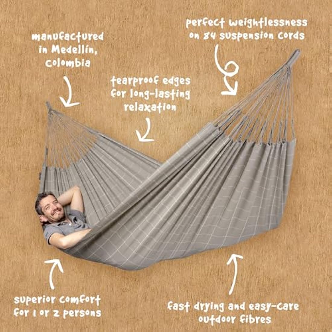 La Siesta Brisa Almond Double Hammock – Weather Resistant Outdoor Canvas