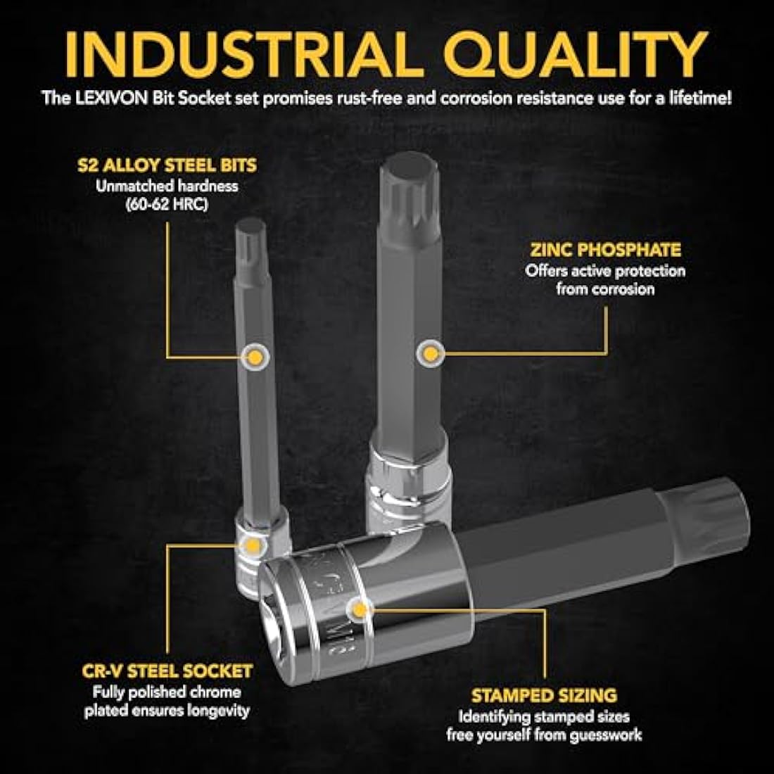 LEXIVON 10-Piece Triple Square Spline Bit Socket Set | Extra Long S2 Steel