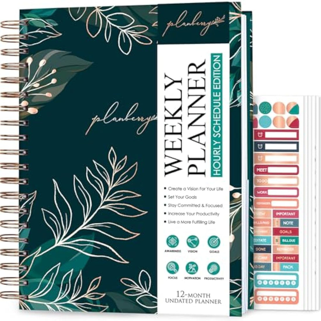 Planberry Undated Hourly Schedule Planner – Large Productivity Organizer