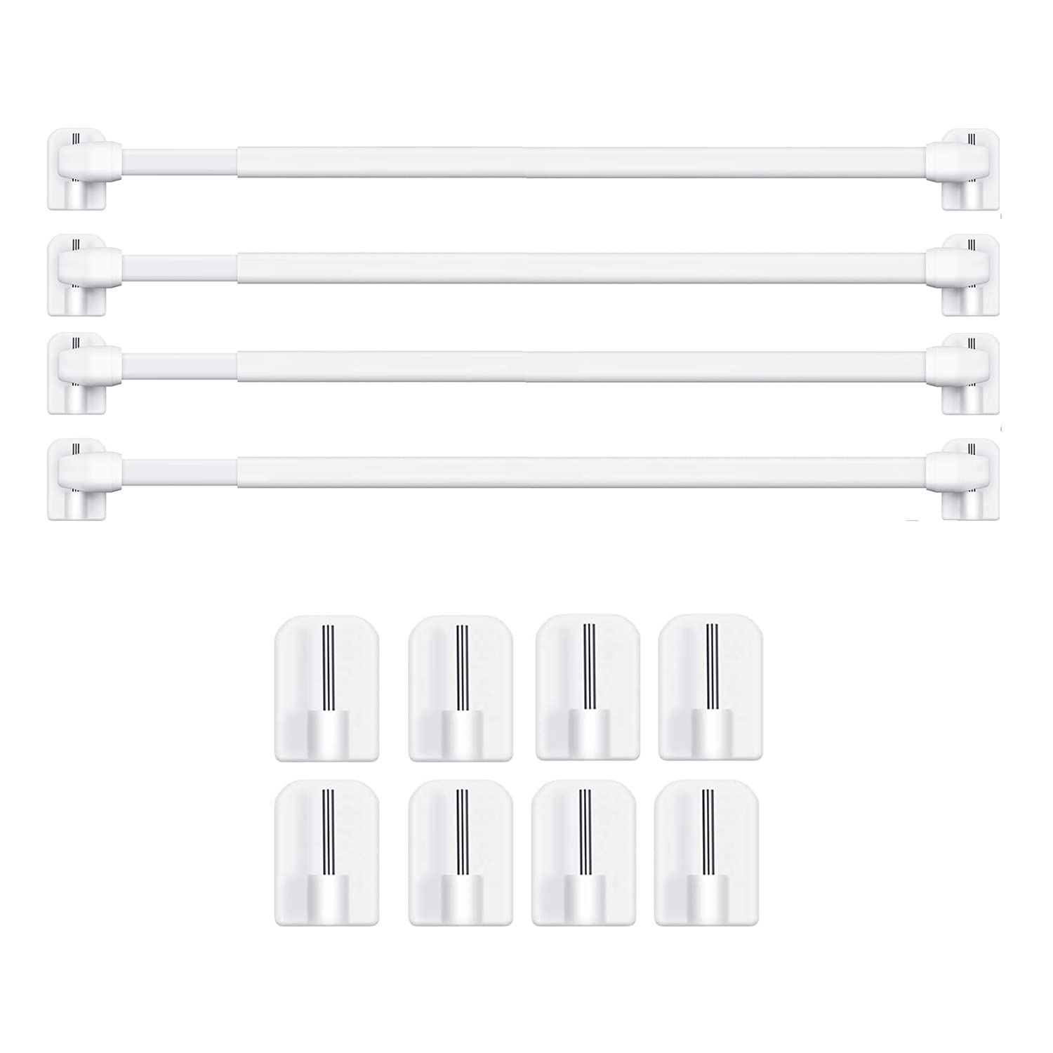 BANJILI 4-Pack Extendable Net Curtain Rods (50-90cm) with 8 Sticky Hooks