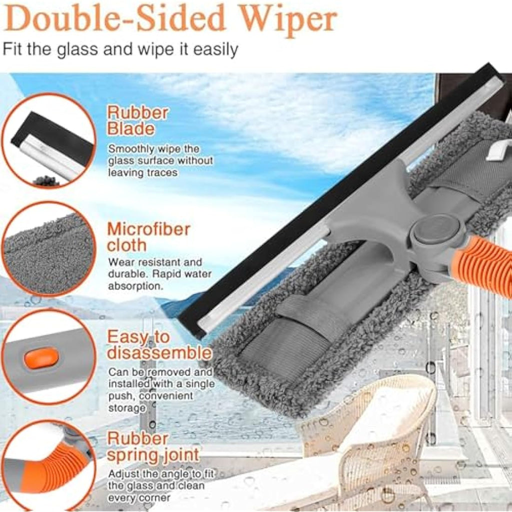 Baban 2-in-1 Window Squeegee Cleaner with 100-inch Extendable Pole