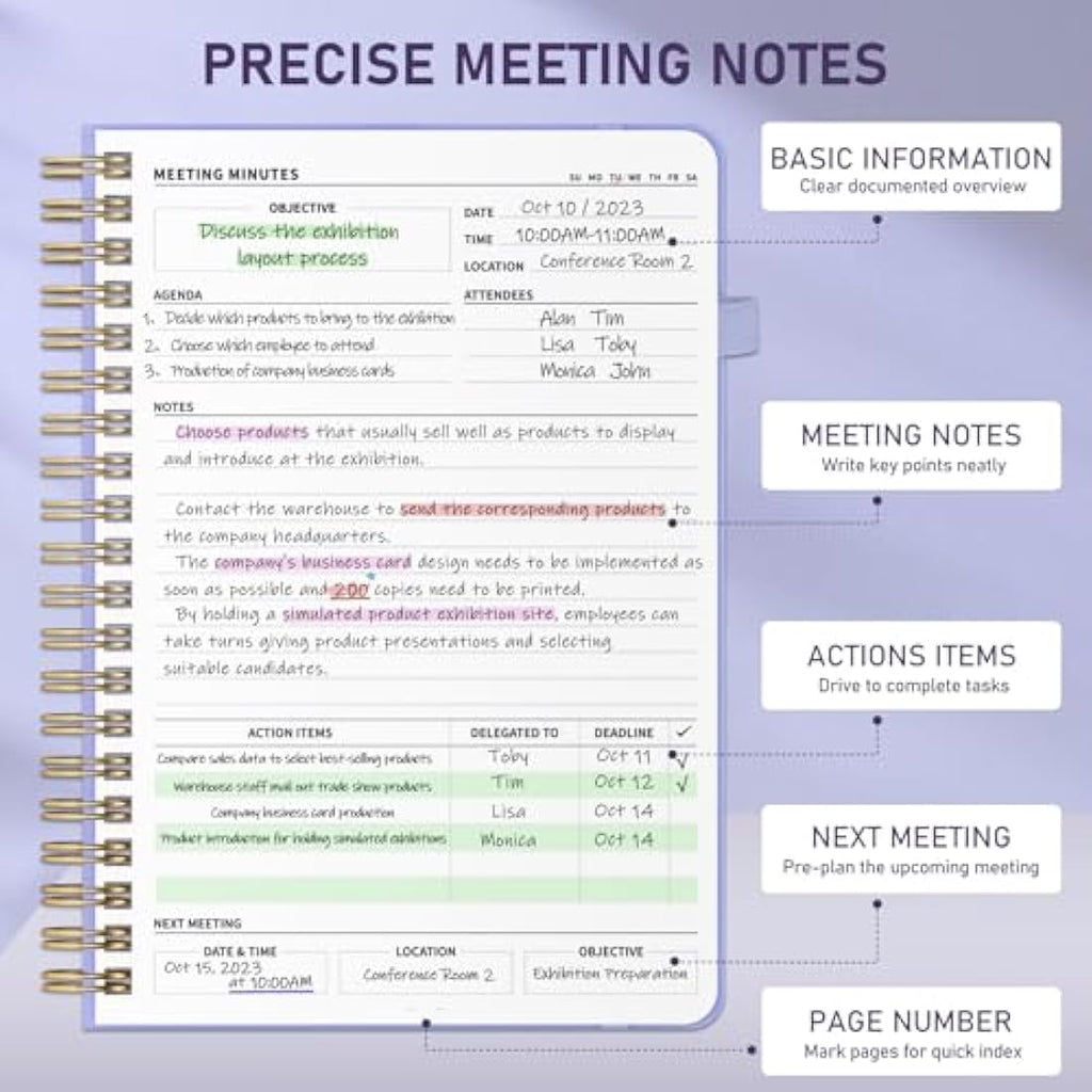 WEMATE Meeting Notebook – B5 PU Leather Business Planner, Light Purple