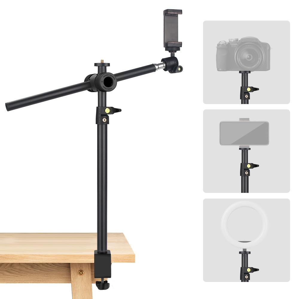 JEBUTU OS01 Camera Desk Mount | Overhead Boom Arm & C-Clamp Stand