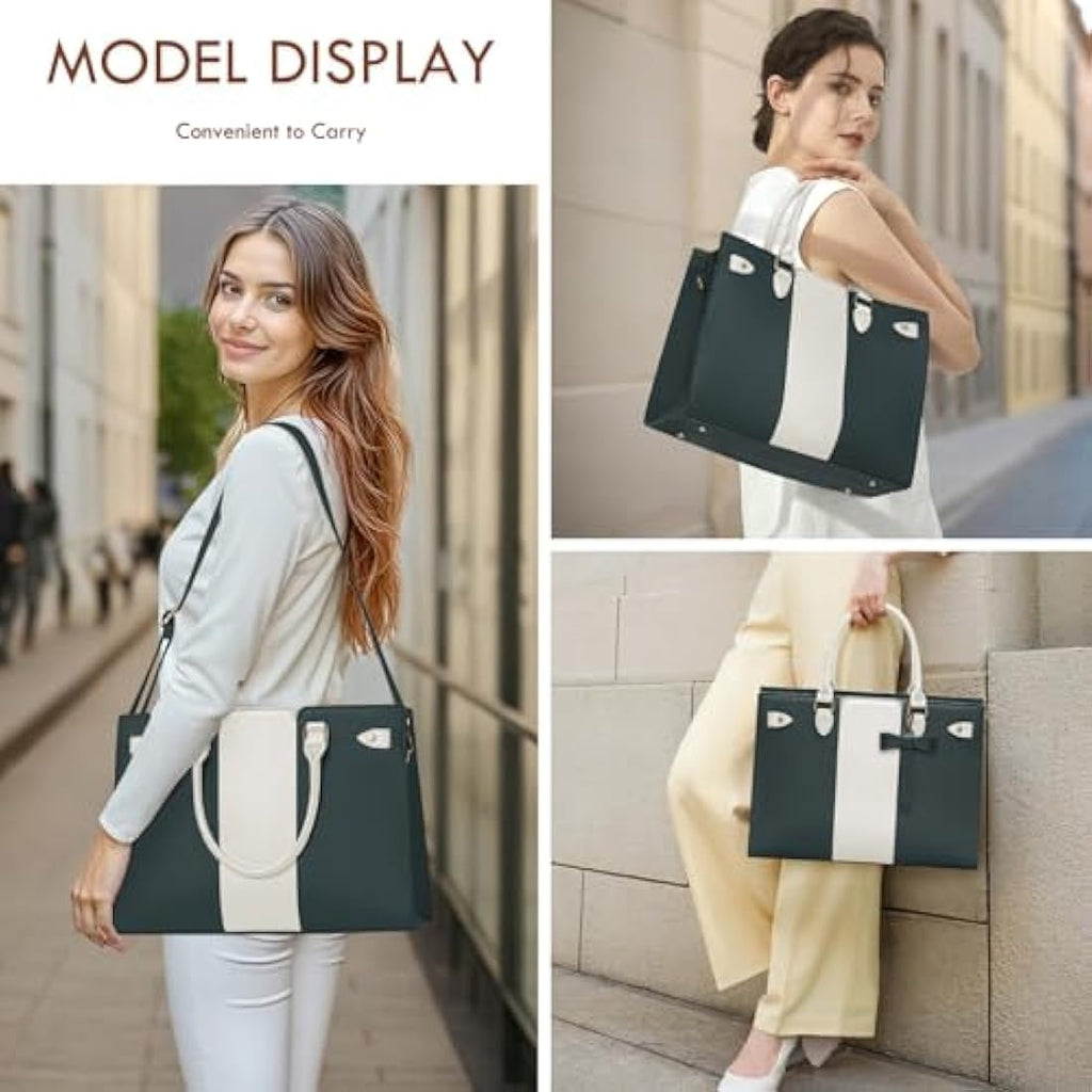 RAINSMORE 15.6 Inch Laptop Tote Bag – PU Leather Work Handbag for Women