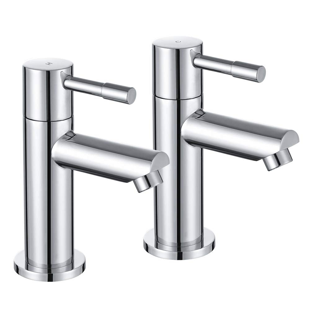 Wasserrhythm Traditional Bath Pillar Taps - Chrome Stainless Steel Pair