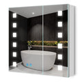 Quavikey LED Bathroom Mirror Cabinet | 2-Door Grey Shaver Socket & Demister