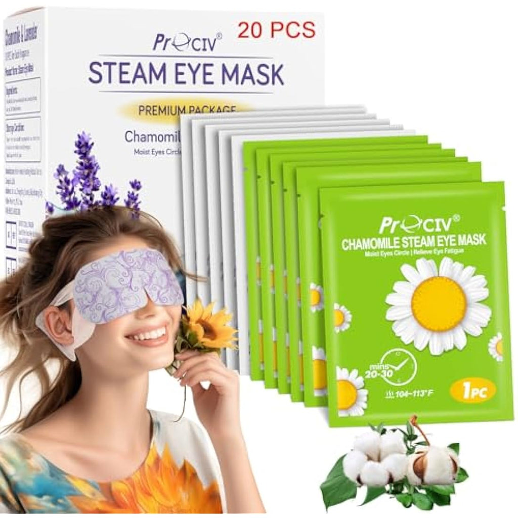 ProCIV Steam Eye Mask – 20 Pack Self-Heating Lavender & Chamomile