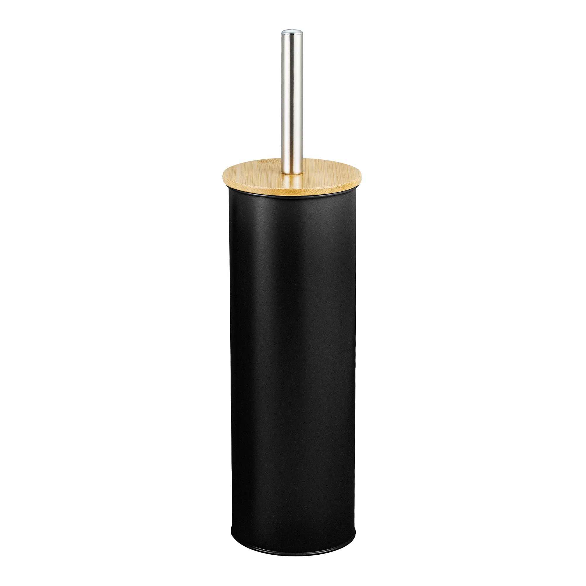 Amig Naturline Toilet Brush Holder – Black Steel and Bamboo – 38 cm
