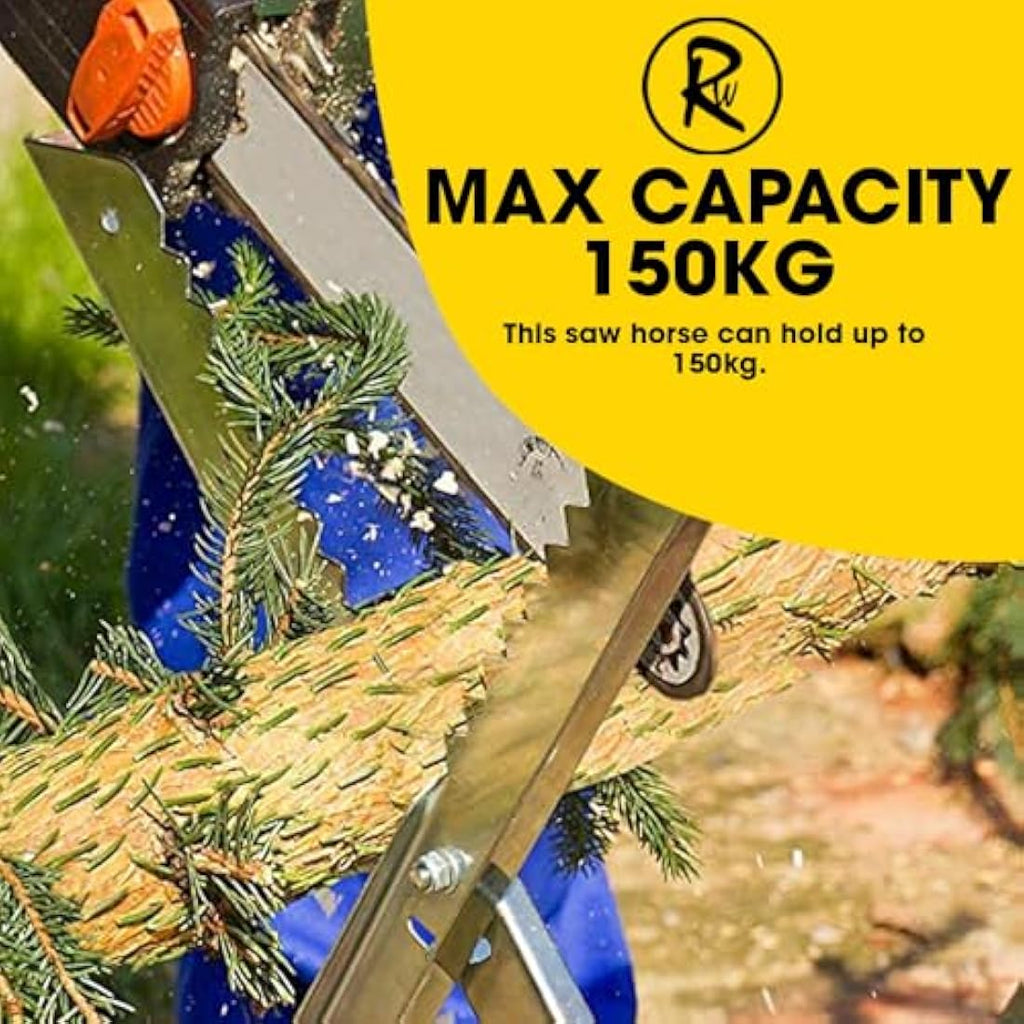 RocwooD Heavy Duty Metal Saw Horse – Foldable Steel Log Cutting Stand