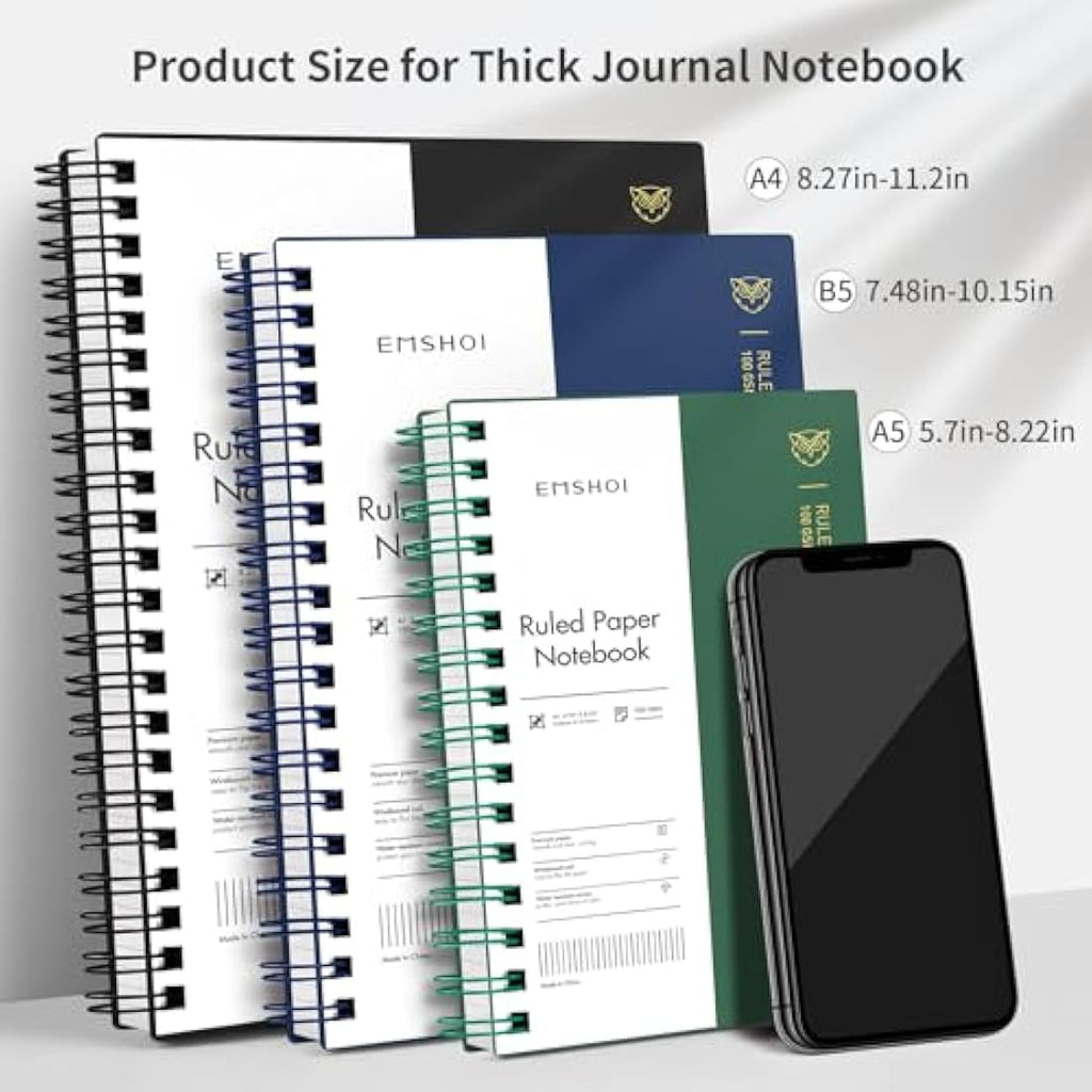 EMSHOI B5 Spiral Notebook | 300 Pages Lined Journal | 100gsm Thick Paper