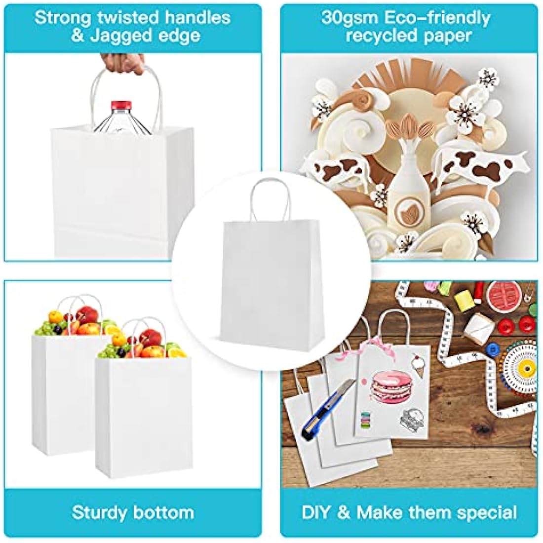 HAUSPROFI 30pcs Kraft Paper Gift Bags | 130gsm Brown Carrier Bags