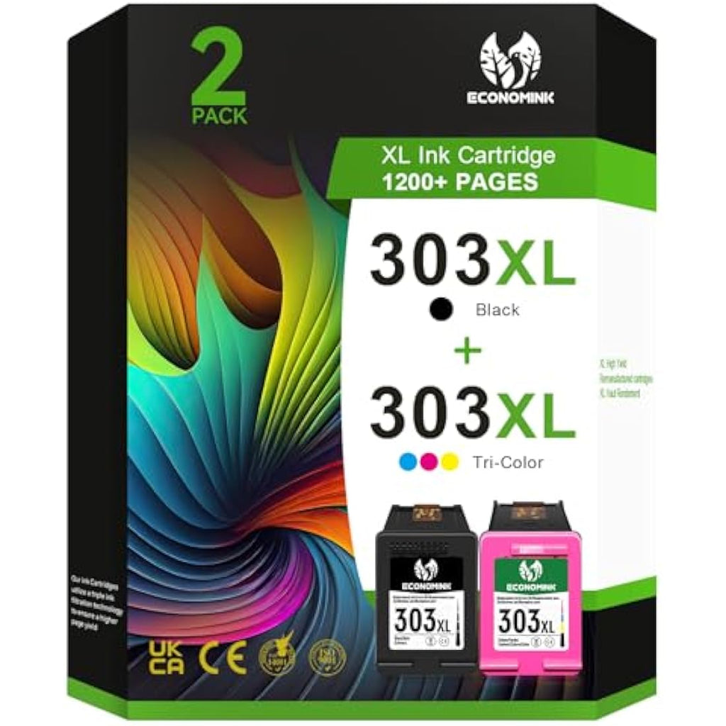 EconomInk 303XL Ink Cartridges Combo Pack for HP Envy Photo & Tango | 2-Pack