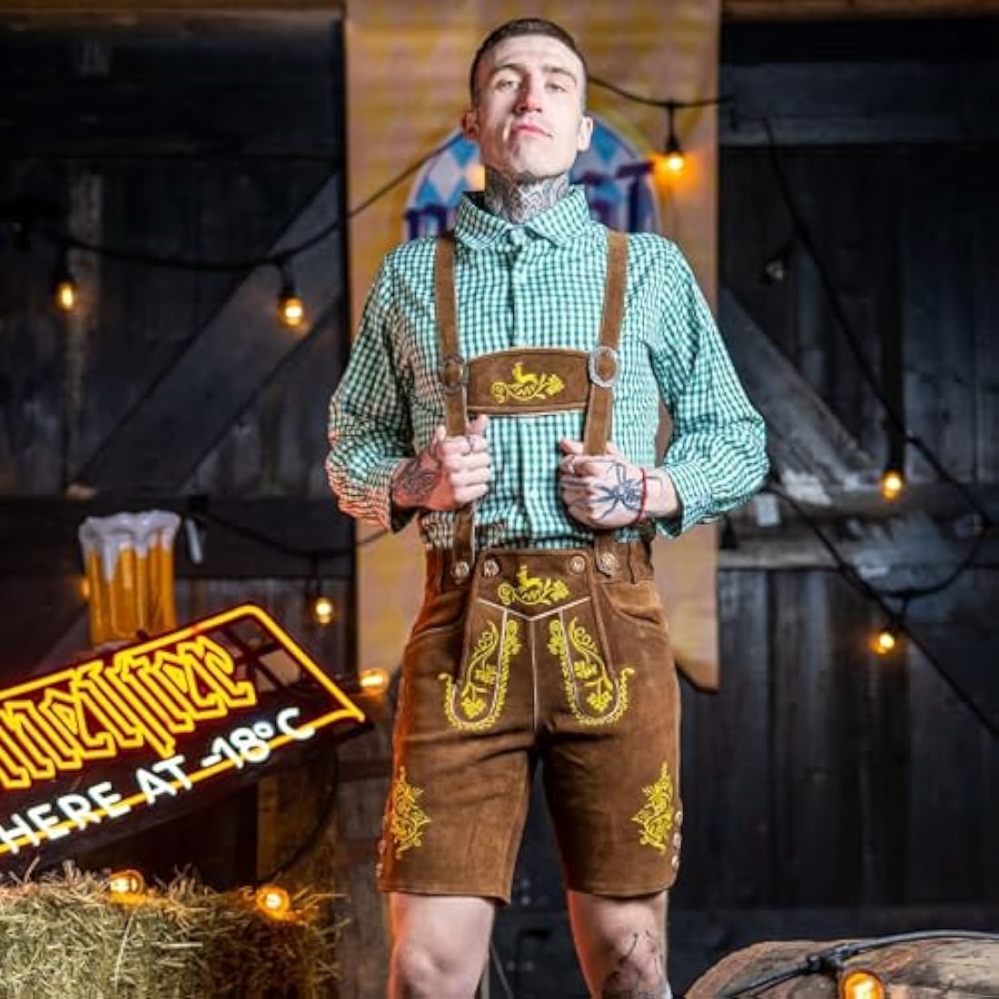 Men's Bavarian Lederhosen – Brown Suede Leather Shorts