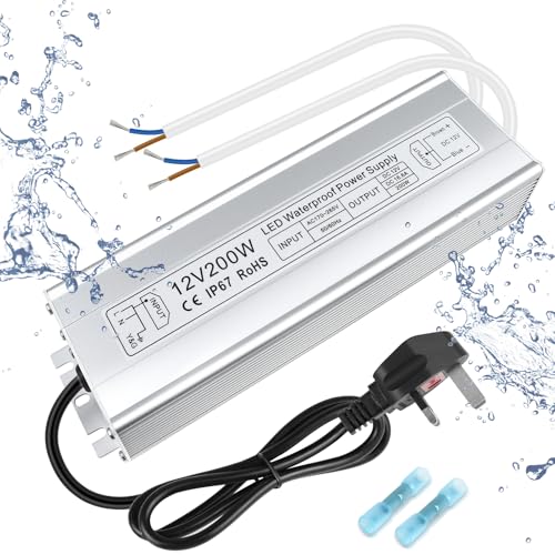 inShareplus 200W LED Power Supply | IP67 Waterproof 12V DC Driver Adapter