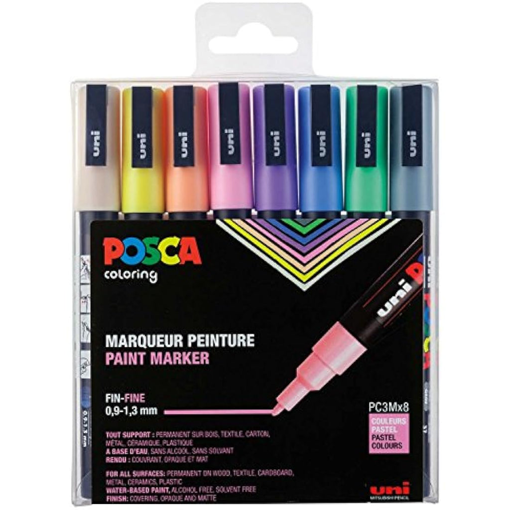 Uni-ball Posca Paint Markers | Fine Round Tip | Pastel Colors - Set of 8