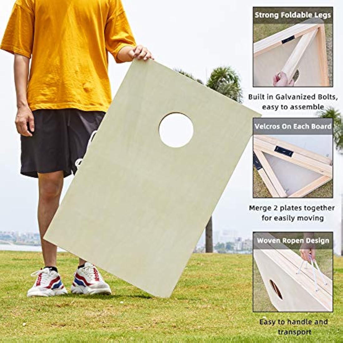 Pointyard Wooden Cornhole Set | 3x2ft Portable Boards with 8 Bean Bags