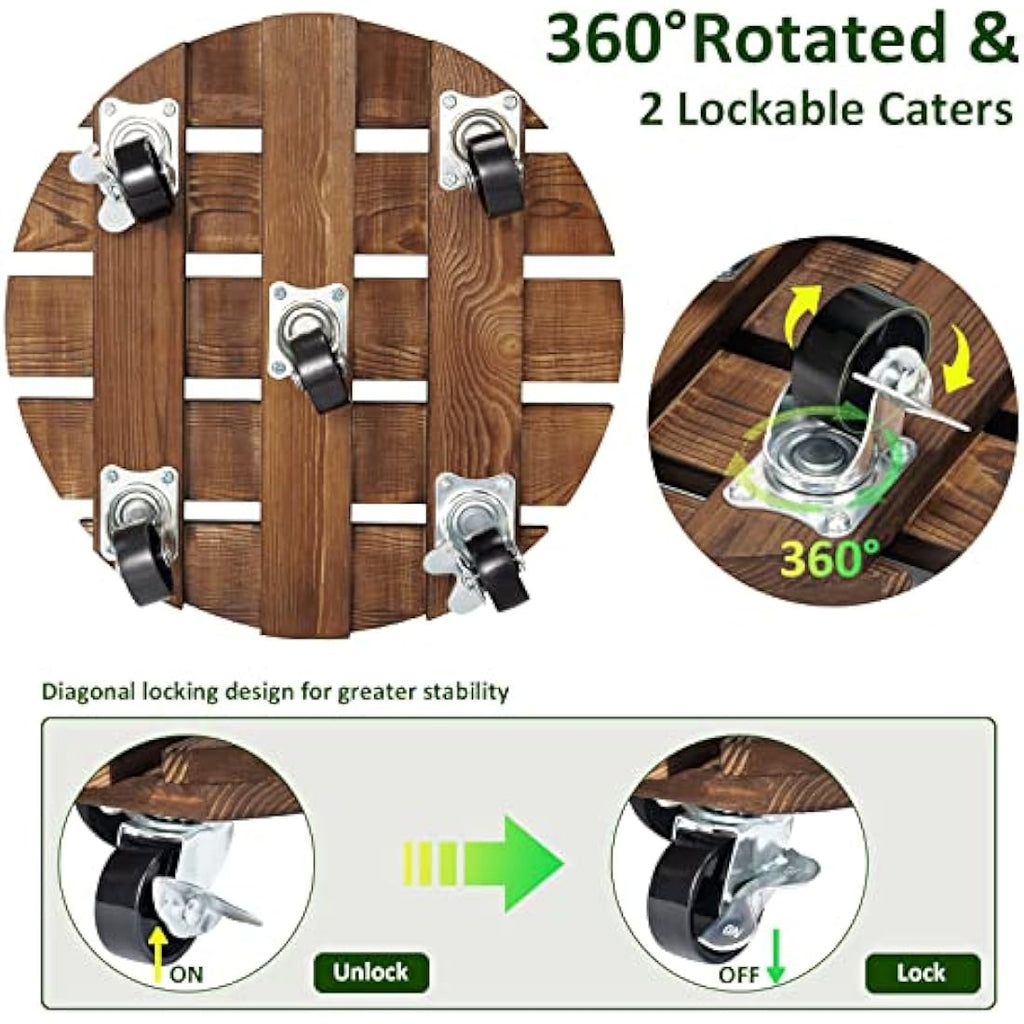 Yangbaga 12" Wood Plant Caddy | 2-Pack Heavy Duty Rolling Stand