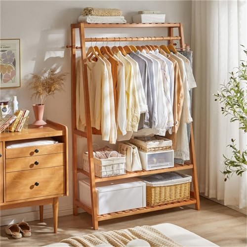 unho Bamboo Garment Rack - Free Standing Clothes Rail with 3 Shelves