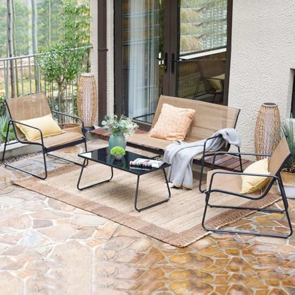 4-Piece Outdoor Patio Furniture Set | Mesh Sling & Steel – Brown