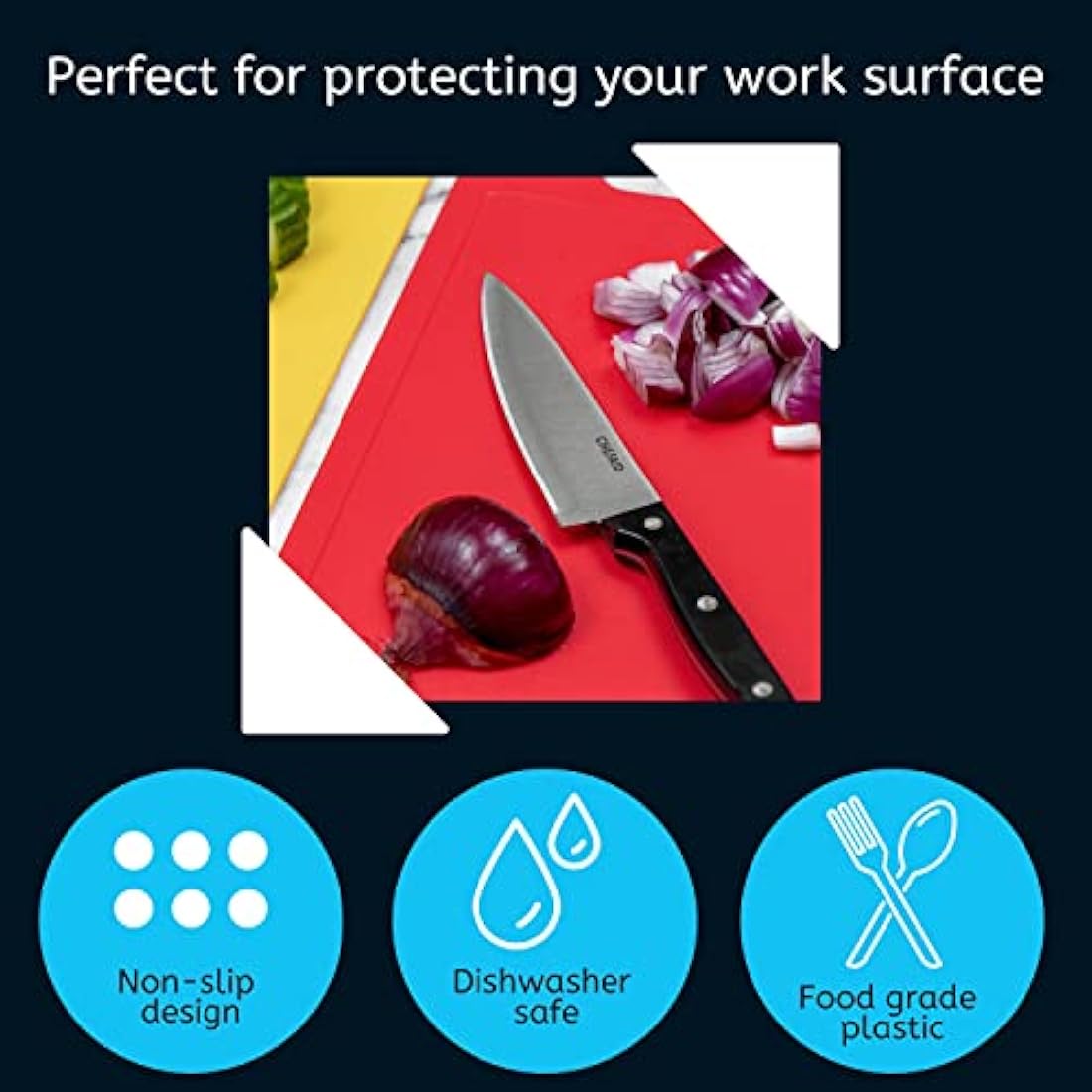 Chef Aid Colour-Coded Chopping Board Set | Non-Slip Cutting Boards, 4 Pack