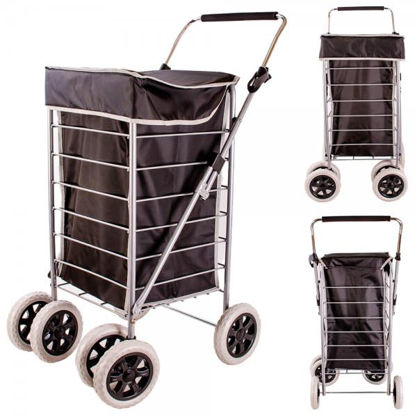 6 Wheel Swivel Shopping Trolley | Adjustable Handle - Black