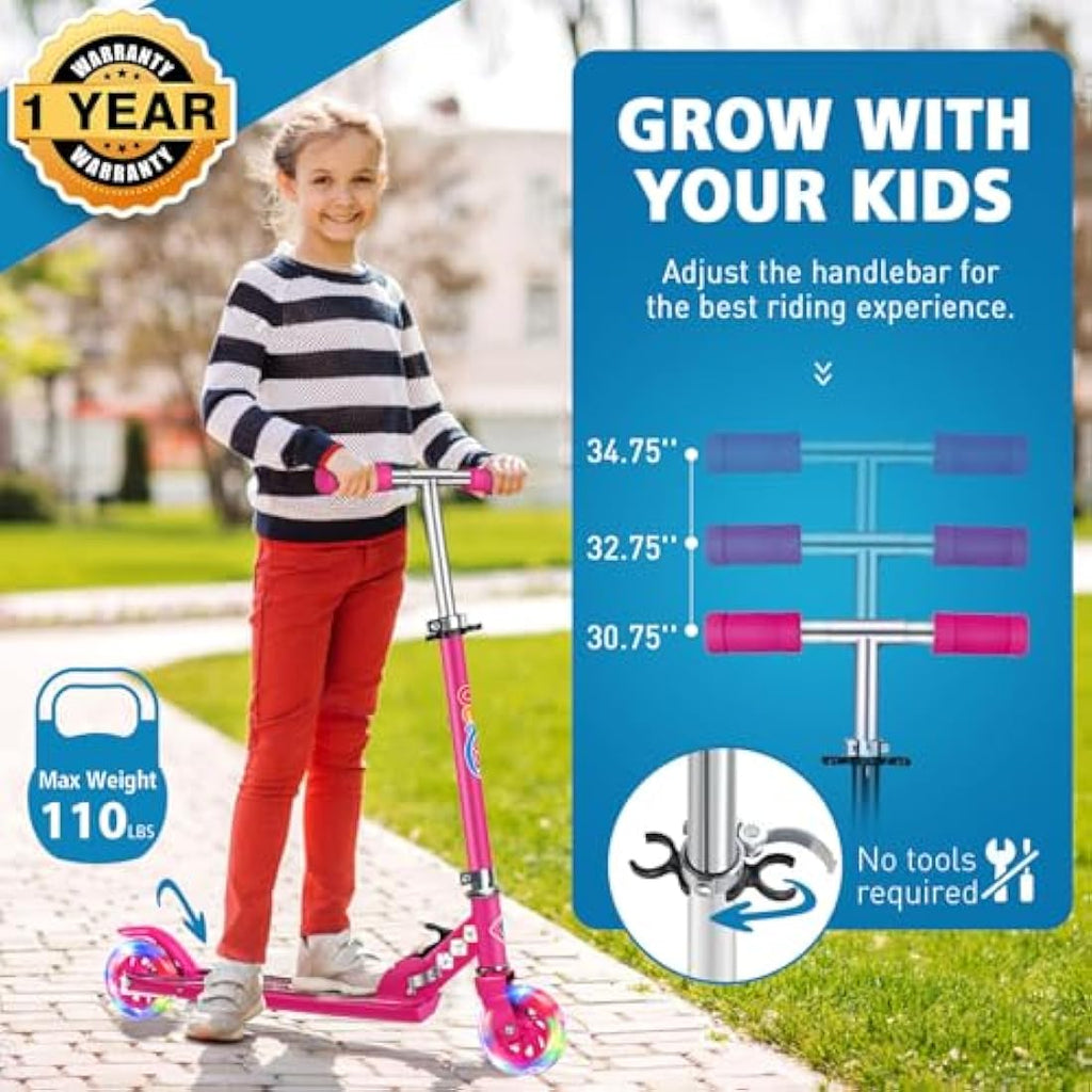 BELEEV V1 Kids Folding Kick Scooter | 2-Wheel Light Up Scooter for Ages 3-12