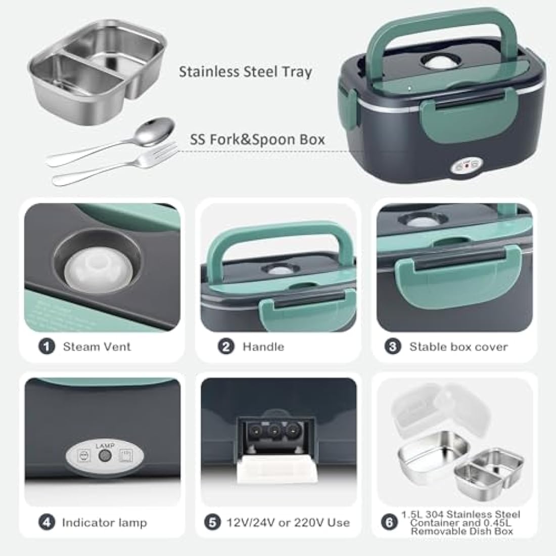 BYbrutek 100W Electric Lunch Box – 1.5L Stainless Steel Food Warmer
