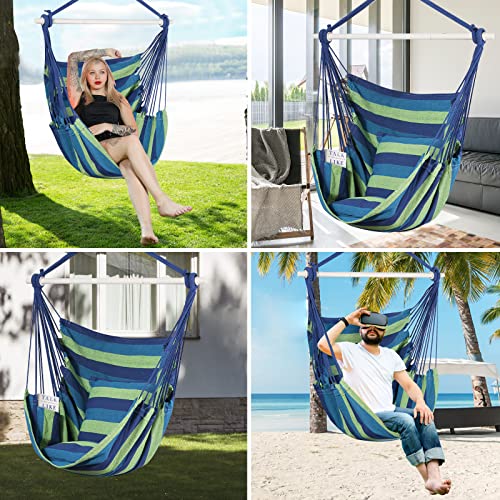 Goutime Hammock Chair Swing with Metal Support Bar and 2 Pillows