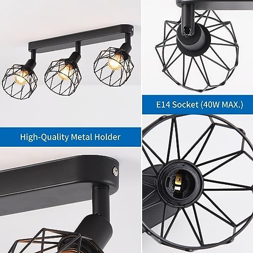 Jolof Store 3-Way Adjustable Black Metal Cage Ceiling Spotlights | E14 Base