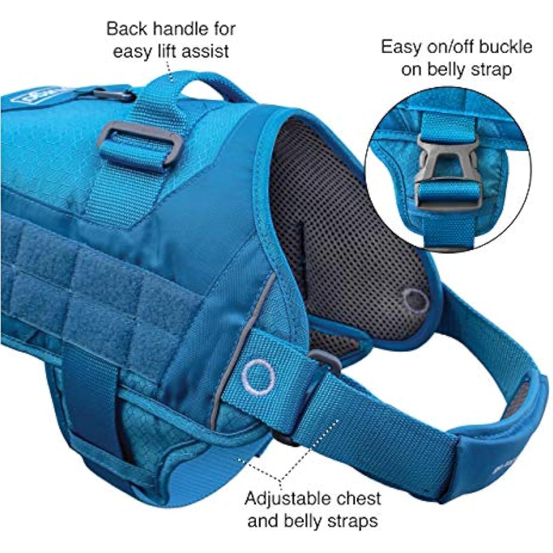 Kurgo RSG Townie Dog Hiking Harness – MOLLE Compatible – Coastal Blue